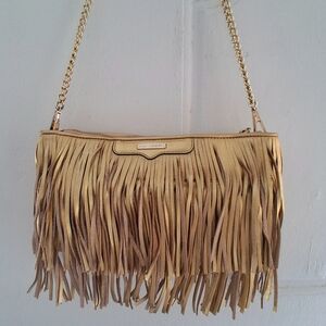 Gold Fringe Crossbody Bag with Chain Strap
